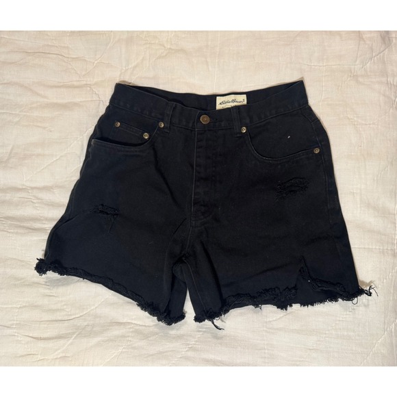 Eddie Bauer Pants - Eddie Bauer Black Distressed High Waisted Denim Shorts Frayed Hem Womens Size 8